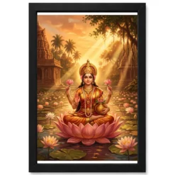 Lakshmi Golden Hour Lotus Pond Orange Gold Divine Art Photo Frame