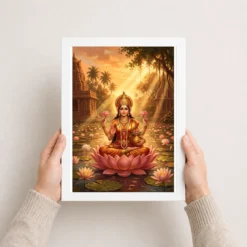 lakshmi golden hour lotus pond orange gold divine art 16 white 3