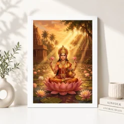 lakshmi golden hour lotus pond orange gold divine art 16 white 4