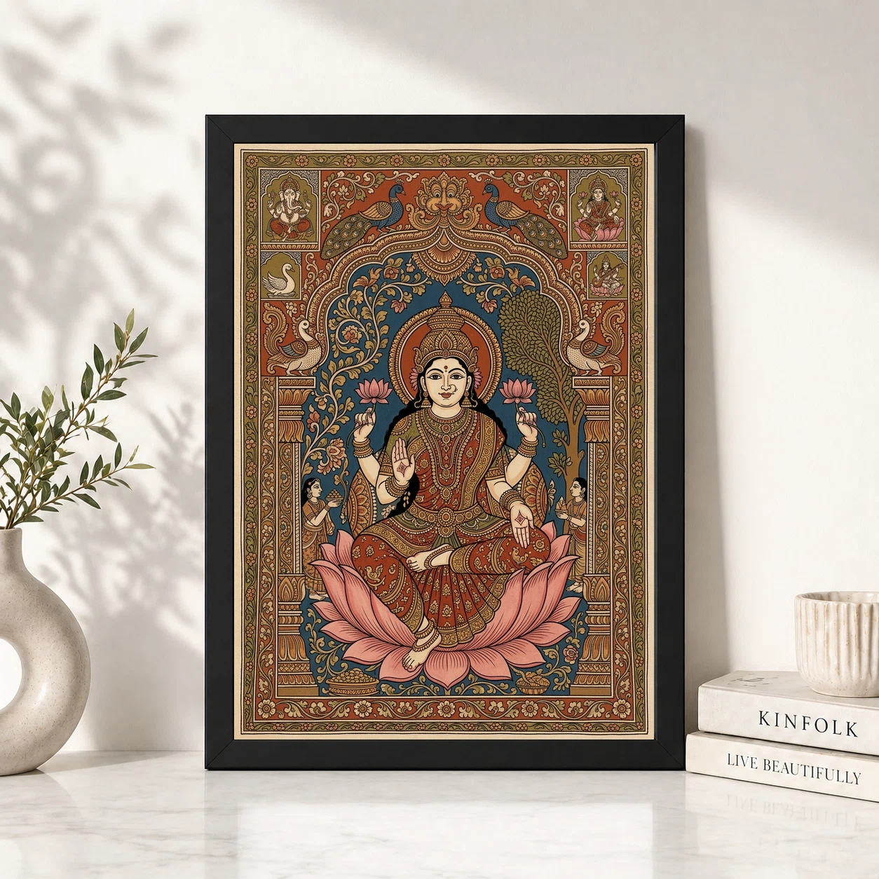 Lakshmi Kalamkari Andhra Traditional Earthy Folk Art Photo Frame 2 Lakshmi Kalamkari Andhra Traditional Earthy Folk Art Photo Frame - Image 2