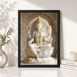 Alternative view of Lakshmi Marble Sculpture White Gold Divine Classical Art Photo Frame
