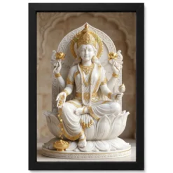Lakshmi Marble Sculpture White Gold Divine Classical Art Photo Frame