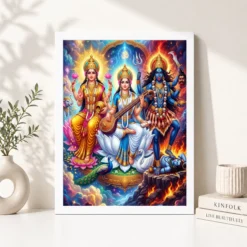 lakshmi saraswati kali trinity divine feminine vibrant art 03 white 4