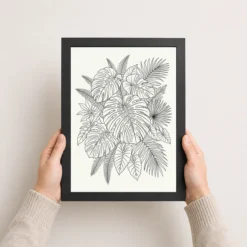 Line Art Botanical Jungle Monstera Tropical Interior Art Photo Frame 11 line art botanical jungle monstera tropical interior art 05 black 3