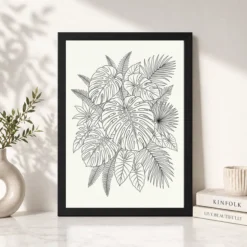 Alternative view of Line Art Botanical Jungle Monstera Tropical Interior Art Photo Frame