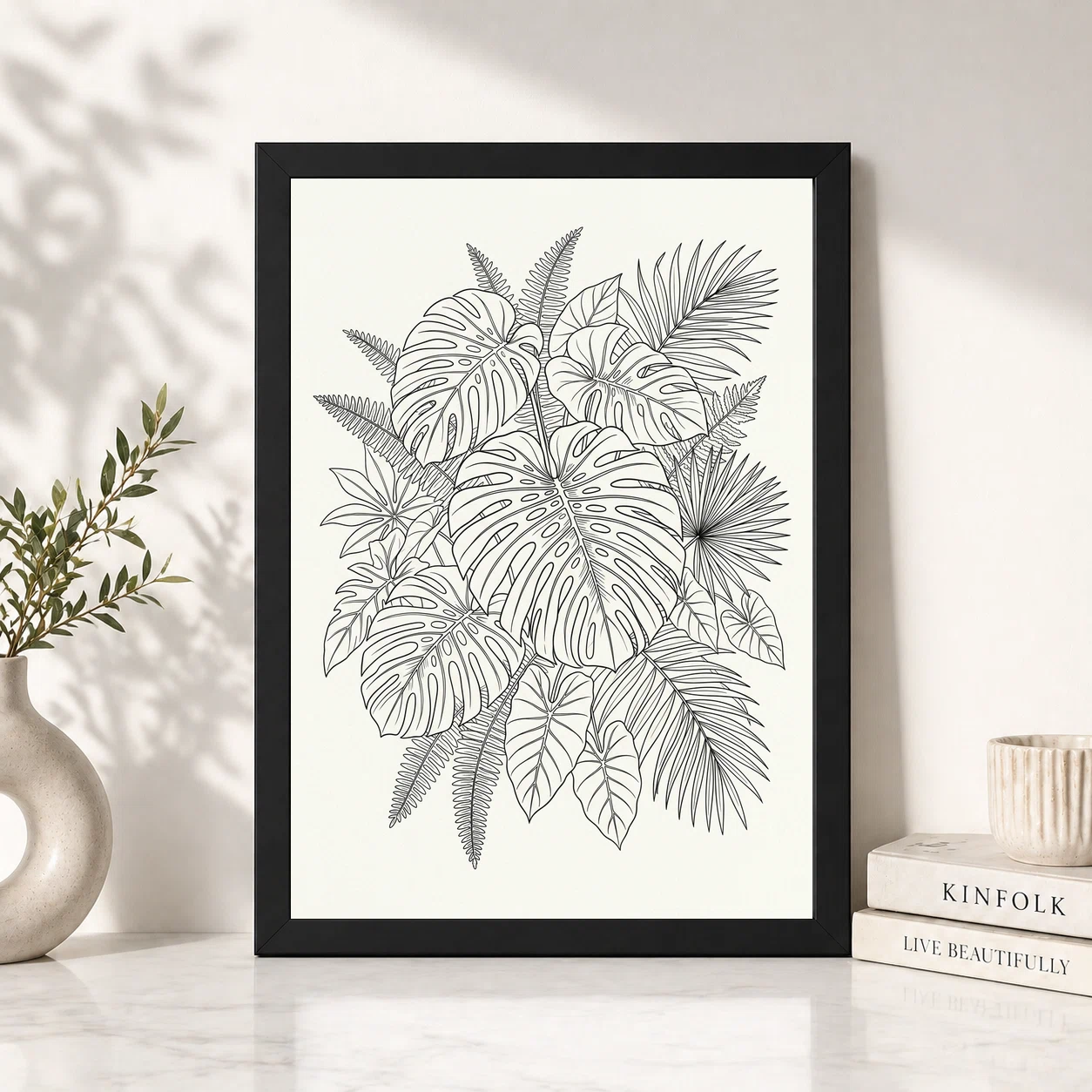 Line Art Botanical Jungle Monstera Tropical Interior Art Photo Frame 2 Line Art Botanical Jungle Monstera Tropical Interior Art Photo Frame - Image 2