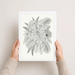 Line Art Botanical Jungle Monstera Tropical Interior Art Photo Frame 15 line art botanical jungle monstera tropical interior art 05 white 3