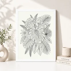 Line Art Botanical Jungle Monstera Tropical Interior Art Photo Frame 12 line art botanical jungle monstera tropical interior art 05 white 4