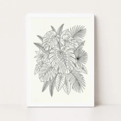 Line Art Botanical Jungle Monstera Tropical Interior Art Photo Frame 13 line art botanical jungle monstera tropical interior art 05 white main