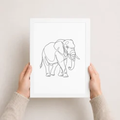 Line Art Bull Elephant Single Continuous Line Modern Art Photo Frame 12 line art bull elephant single continuous line modern art 06 white 3