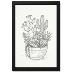 Line Art Cactus Succulent Trendy Botanical Fine Lines Art Photo Frame