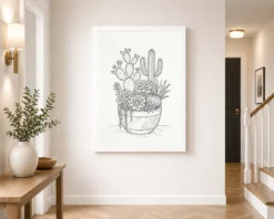 line art cactus succulent trendy botanical fine lines art 09 white 2