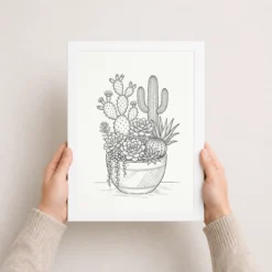 line art cactus succulent trendy botanical fine lines art 09 white 3