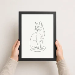 line art cat elegant pose minimal fine line contemporary art 15 black 3