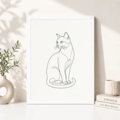 Alternative view of Line Art Cat Elegant Pose Minimal Fine Line Contemporary Art Photo Frame