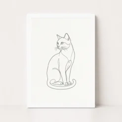 line art cat elegant pose minimal fine line contemporary art 15 white main