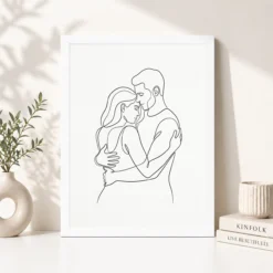 Alternative view of Line Art Couple Romantic Embrace Single Line Love Art Photo Frame