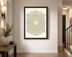 line art geometric floral mandala intricate black gold cream art 02 black 2