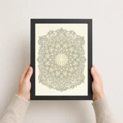 line art geometric floral mandala intricate black gold cream art 02 black 3