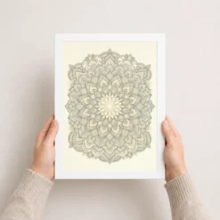 line art geometric floral mandala intricate black gold cream art 02 white 3