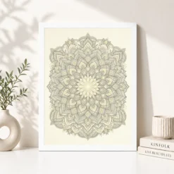 line art geometric floral mandala intricate black gold cream art 02 white 4