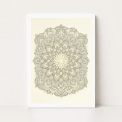 line art geometric floral mandala intricate black gold cream art 02 white main