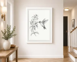 line art hummingbird flower delicate black white art 10 white 2