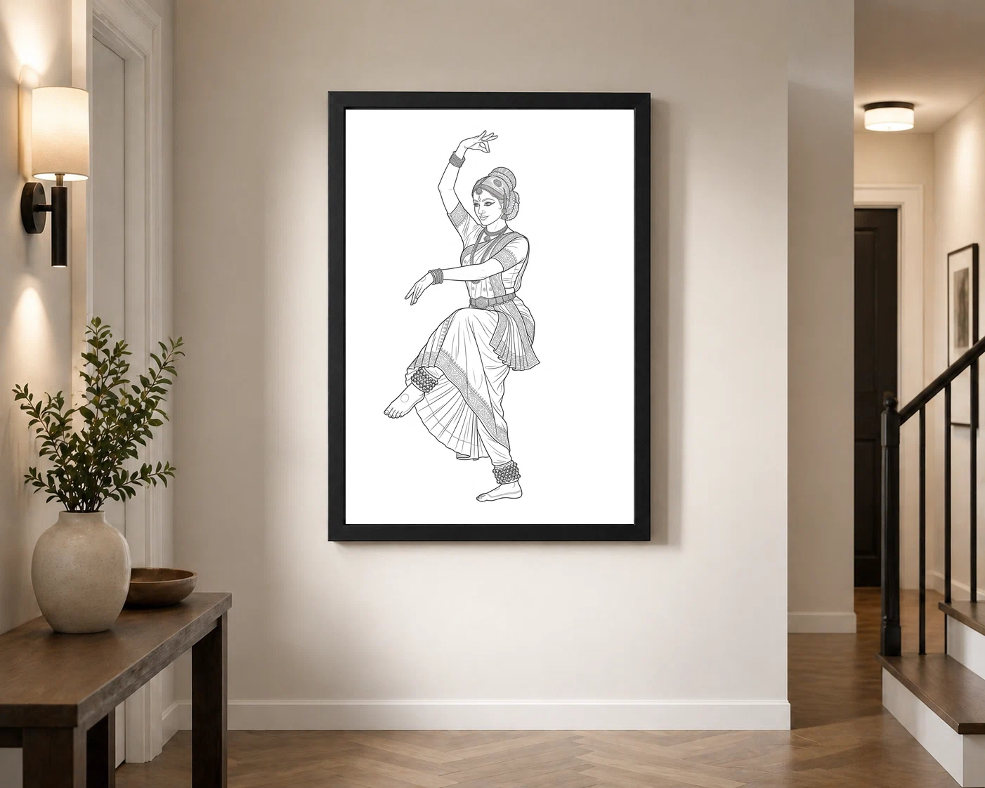 Line Art Indian Woman Ghungroo Dance Pose Fine Lines Art Photo Frame 3 Line Art Indian Woman Ghungroo Dance Pose Fine Lines Art Photo Frame - Image 3