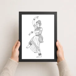 Line Art Indian Woman Ghungroo Dance Pose Fine Lines Art Photo Frame 11 line art indian woman ghungroo dance pose fine lines art 04 black 3