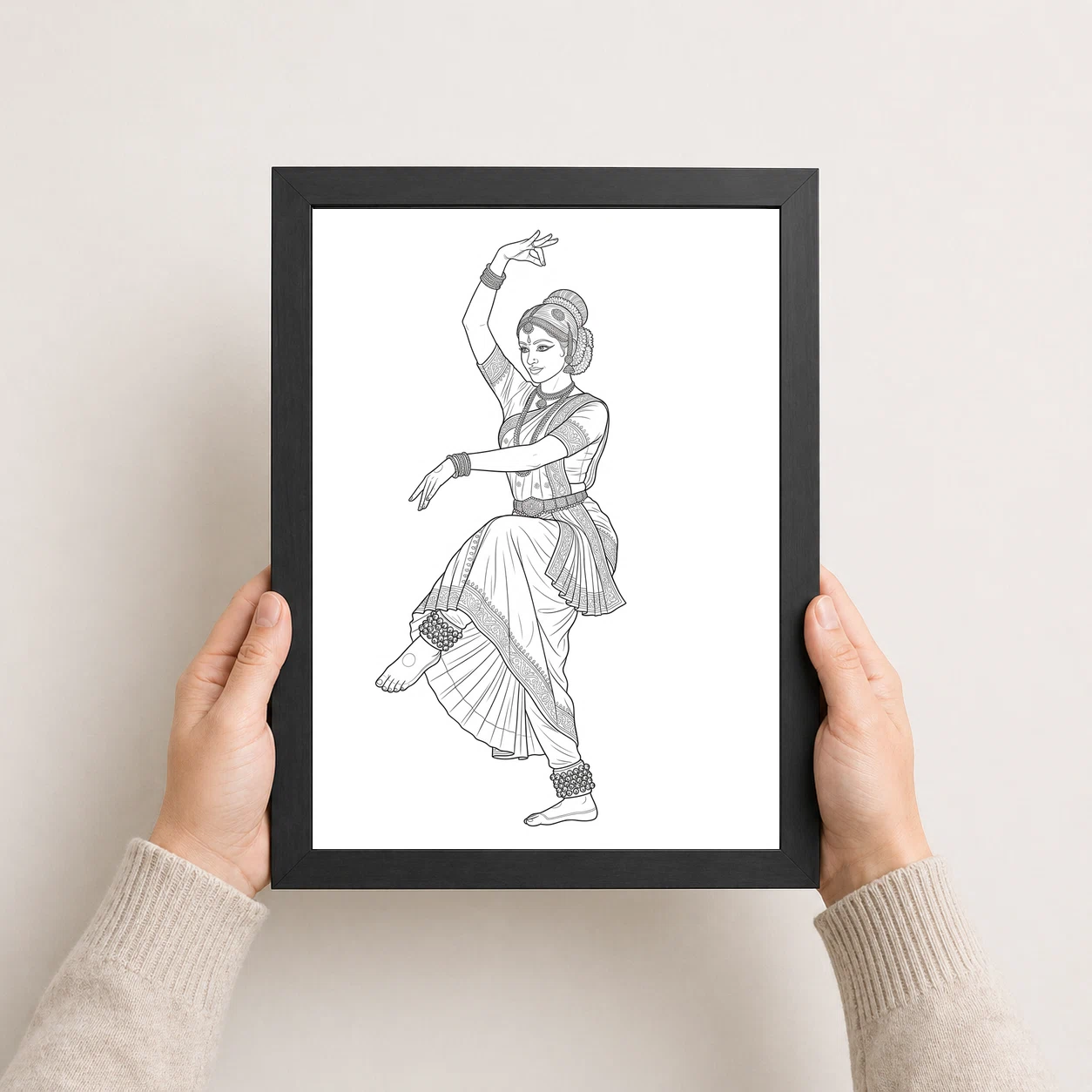 Line Art Indian Woman Ghungroo Dance Pose Fine Lines Art Photo Frame 4 Line Art Indian Woman Ghungroo Dance Pose Fine Lines Art Photo Frame - Image 4