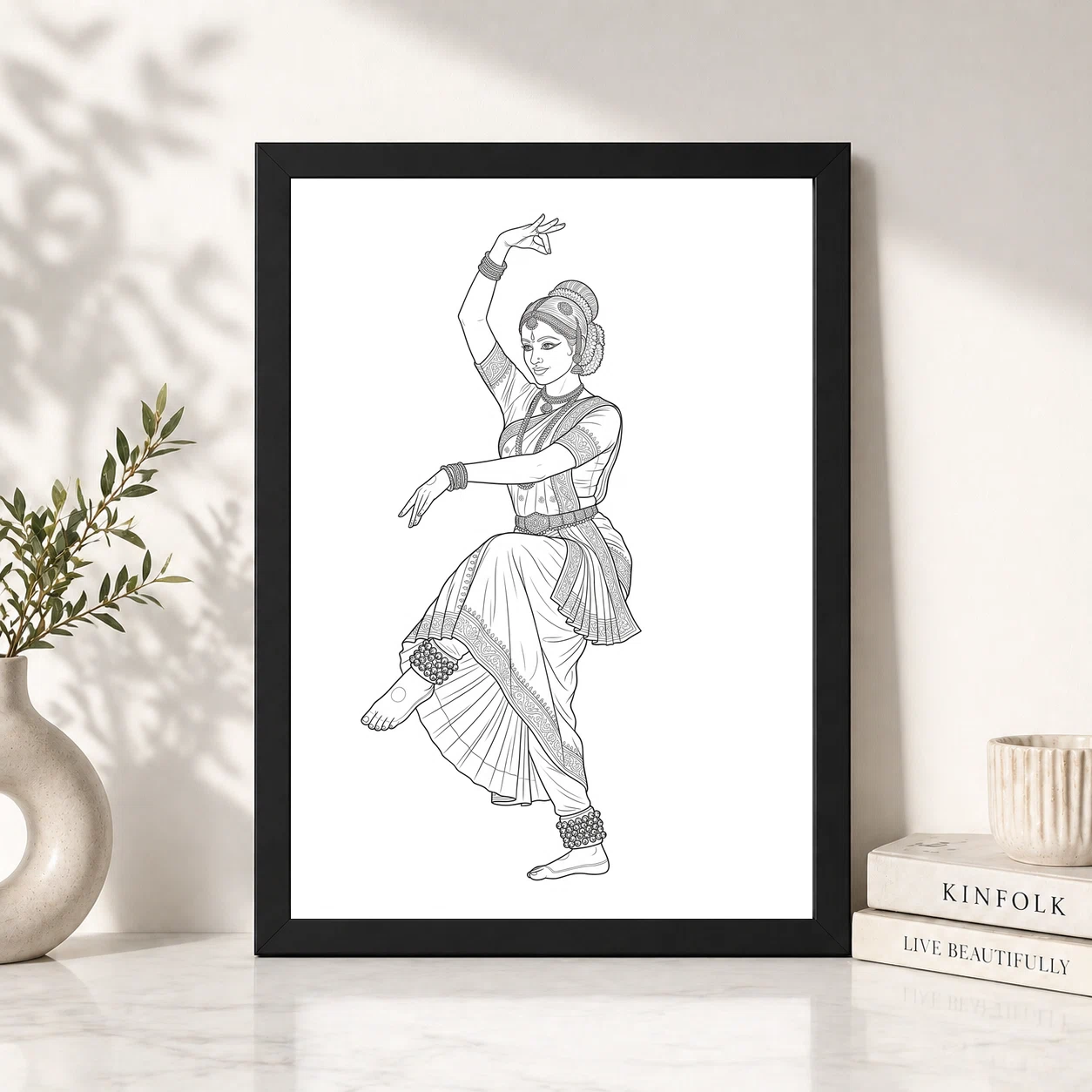 Line Art Indian Woman Ghungroo Dance Pose Fine Lines Art Photo Frame 2 Line Art Indian Woman Ghungroo Dance Pose Fine Lines Art Photo Frame - Image 2