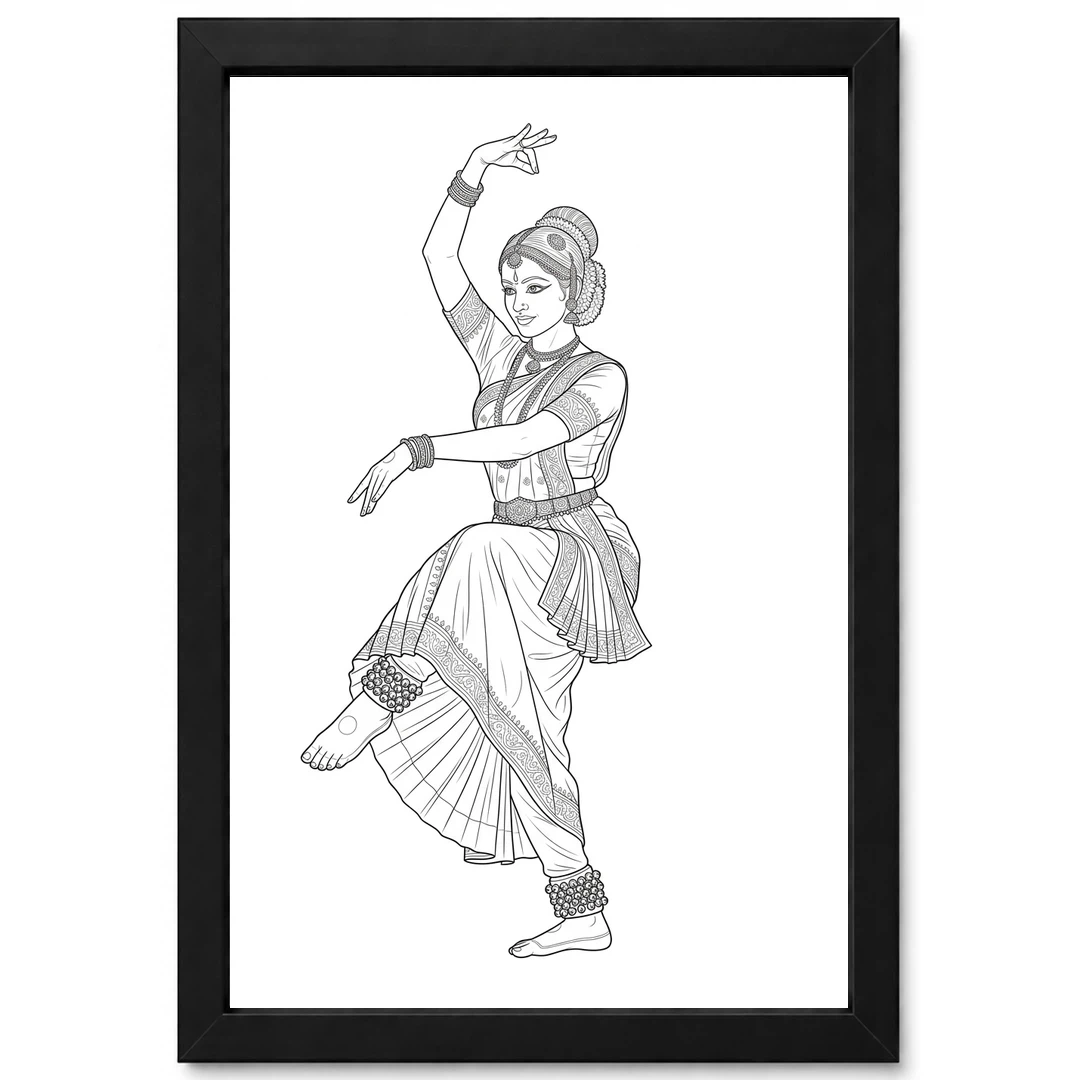 Line Art Indian Woman Ghungroo Dance Pose Fine Lines Art Photo Frame 1 Line Art Indian Woman Ghungroo Dance Pose Fine Lines Art Photo Frame