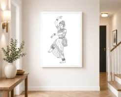 Line Art Indian Woman Ghungroo Dance Pose Fine Lines Art Photo Frame 14 line art indian woman ghungroo dance pose fine lines art 04 white 2