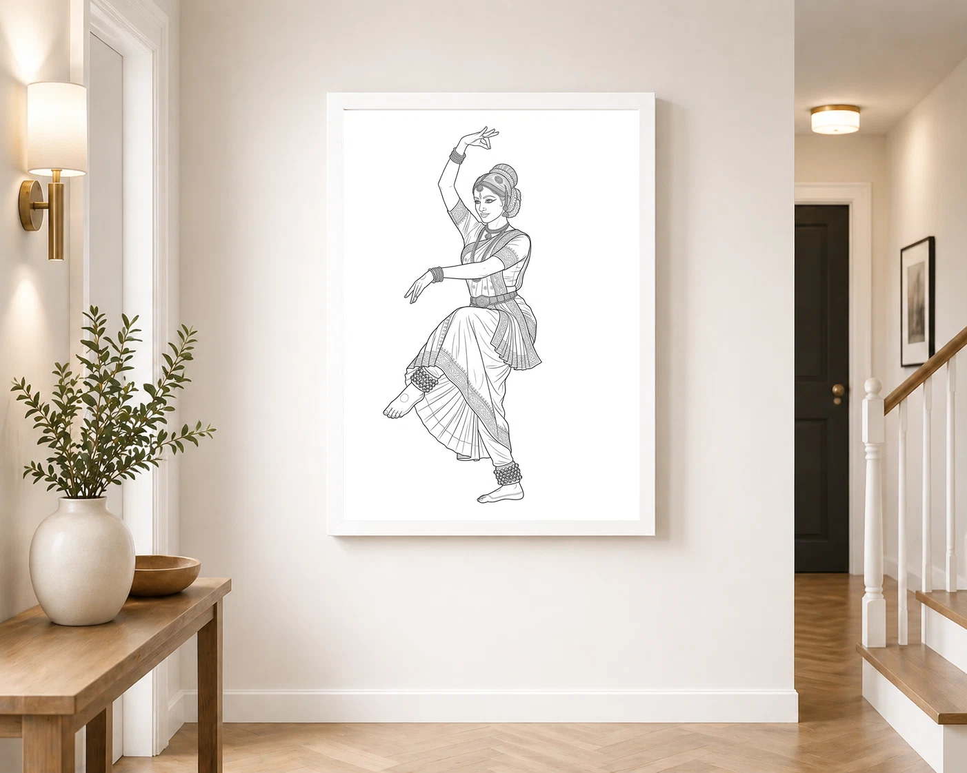 Line Art Indian Woman Ghungroo Dance Pose Fine Lines Art Photo Frame 7 Line Art Indian Woman Ghungroo Dance Pose Fine Lines Art Photo Frame - Image 7