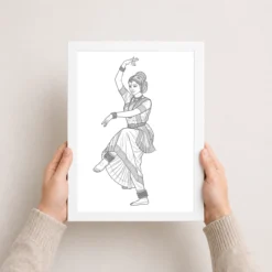 Line Art Indian Woman Ghungroo Dance Pose Fine Lines Art Photo Frame 15 line art indian woman ghungroo dance pose fine lines art 04 white 3