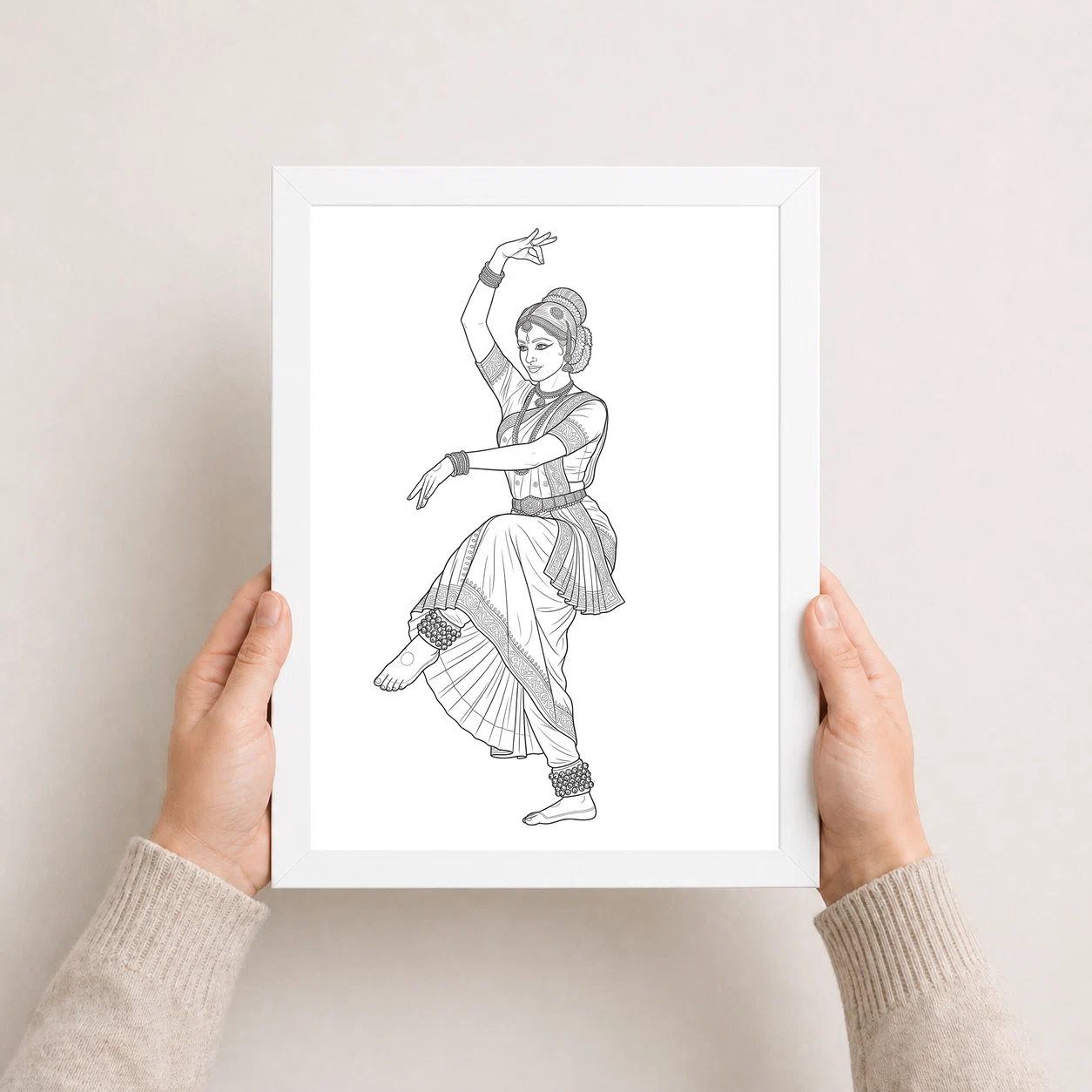 Line Art Indian Woman Ghungroo Dance Pose Fine Lines Art Photo Frame 8 Line Art Indian Woman Ghungroo Dance Pose Fine Lines Art Photo Frame - Image 8
