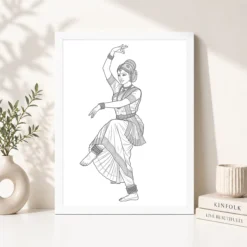 Line Art Indian Woman Ghungroo Dance Pose Fine Lines Art Photo Frame 12 line art indian woman ghungroo dance pose fine lines art 04 white 4