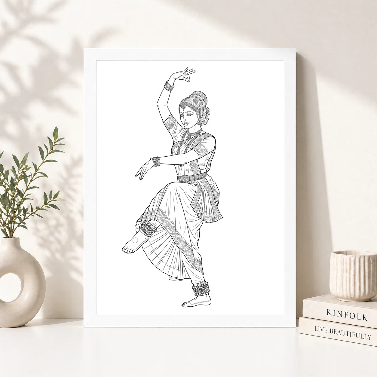 Line Art Indian Woman Ghungroo Dance Pose Fine Lines Art Photo Frame 5 Line Art Indian Woman Ghungroo Dance Pose Fine Lines Art Photo Frame - Image 5
