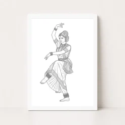 Line Art Indian Woman Ghungroo Dance Pose Fine Lines Art Photo Frame 13 line art indian woman ghungroo dance pose fine lines art 04 white main