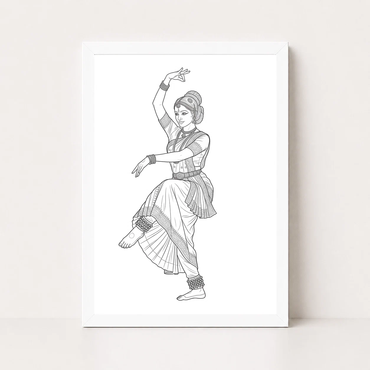 Line Art Indian Woman Ghungroo Dance Pose Fine Lines Art Photo Frame 6 Line Art Indian Woman Ghungroo Dance Pose Fine Lines Art Photo Frame - Image 6