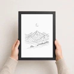line art mountains moon minimal landscape fine line art 14 black 3
