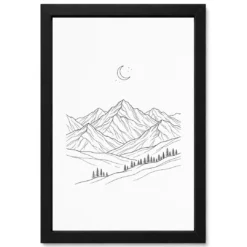 Line Art Mountains Moon Minimal Landscape Fine Line Art Photo Frame