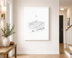 line art mountains moon minimal landscape fine line art 14 white 2