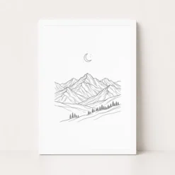 line art mountains moon minimal landscape fine line art 14 white main