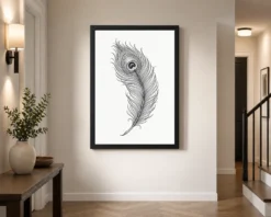 line art peacock feather flowing elegant contemporary art 12 black 2