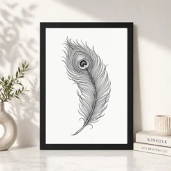 line art peacock feather flowing elegant contemporary art 12 black 4
