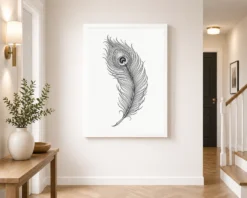 line art peacock feather flowing elegant contemporary art 12 white 2
