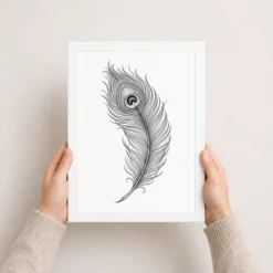 line art peacock feather flowing elegant contemporary art 12 white 3