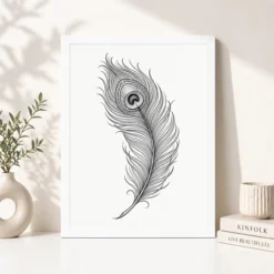 Alternative view of Line Art Peacock Feather Flowing Elegant Contemporary Art Photo Frame