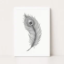 line art peacock feather flowing elegant contemporary art 12 white main